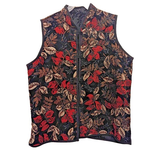 Coldwater Creek Women’s Fall Floral Corduroy Vest Size XL Button Front Black Red - Picture 1 of 6